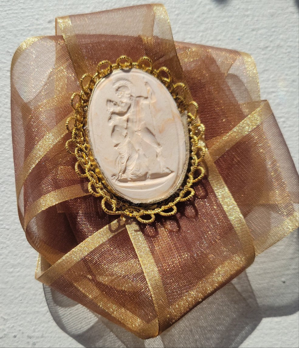 French Vintage Ribbon and Intaglio Brooch